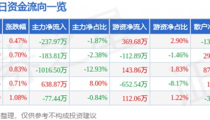 股票行情快报：芯能科技（603105）8月21日主力资金净卖出237.97万元