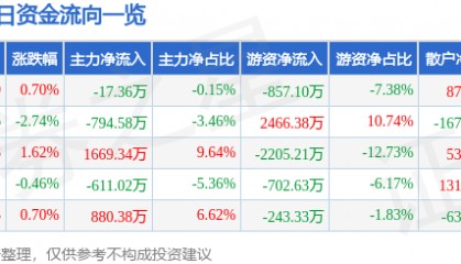股票行情快报：京能电力（600578）8月12日主力资金净卖出17.36万元