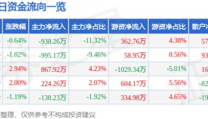 股票行情快报：宣亚国际（300612）7月29日主力资金净卖出938.26万元