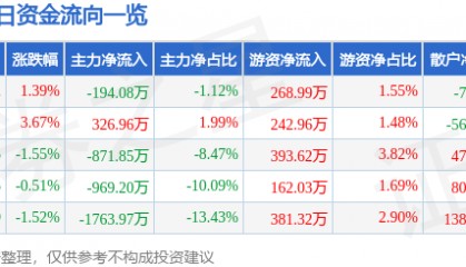 股票行情快报：华宇软件（300271）2月10日主力资金净卖出194.08万元
