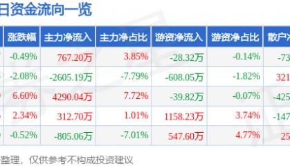 股票行情快报：宣亚国际（300612）8月5日主力资金净买入767.20万元