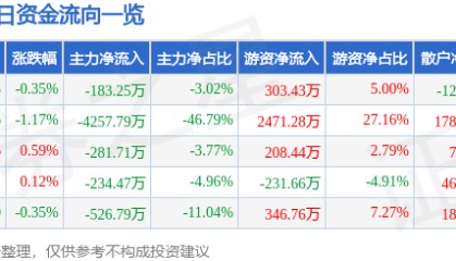 股票行情快报：芯能科技（603105）8月13日主力资金净卖出183.25万元