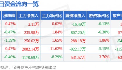 股票行情快报：京能电力（600578）8月4日主力资金净买入2.11万元