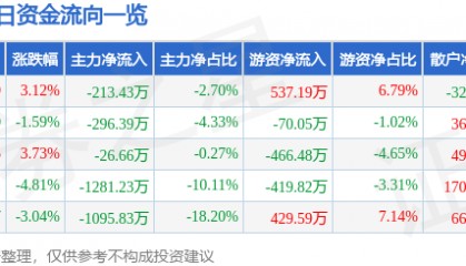 股票行情快报：朗科智能（300543）4月29日主力资金净卖出213.43万元