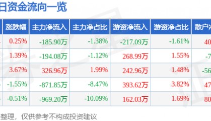 股票行情快报：华宇软件（300271）2月11日主力资金净卖出185.90万元